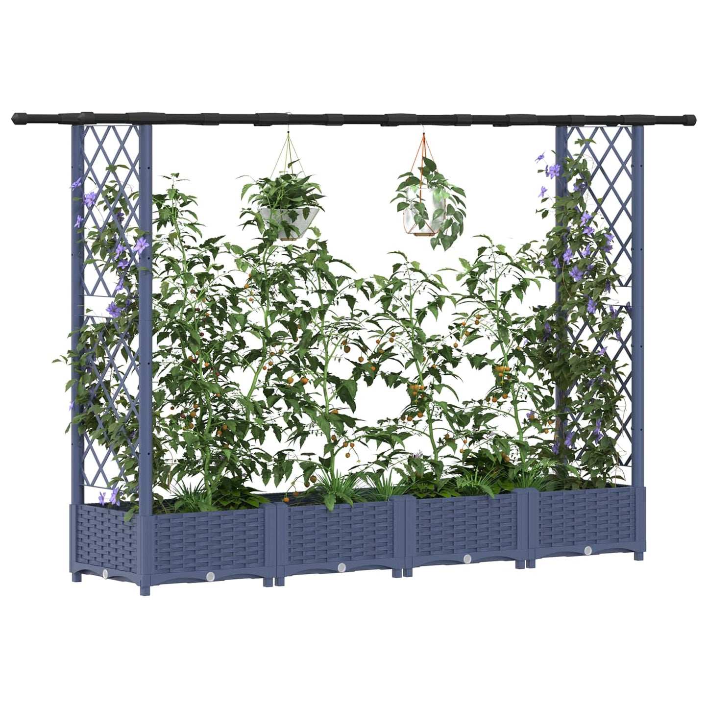 vidaXL Raised Bed with Trellis and Roof Grey 203 x 40 x 123 cm PP
