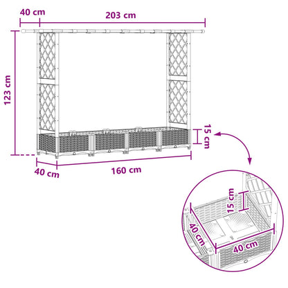 vidaXL Raised Bed with Trellis and Roof Grey 203 x 40 x 123 cm PP