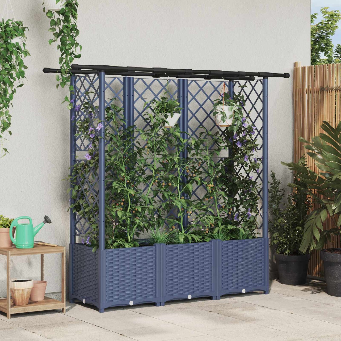 vidaXL Raised Bed with Trellis and Roof Grey 162.5 x 40 x 138 cm PP
