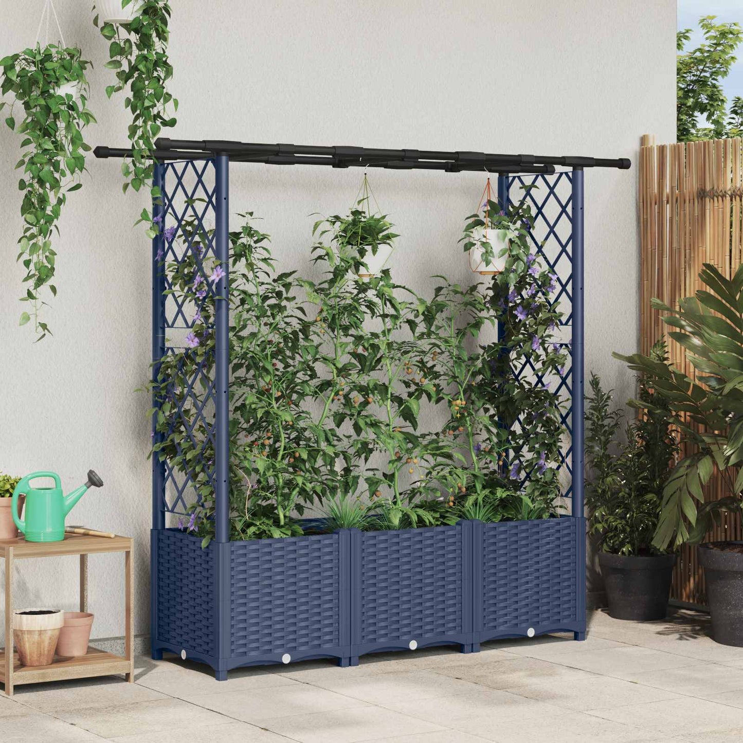 vidaXL Raised Bed with Trellis and Roof Grey 162.5 x 40 x 136 cm PP