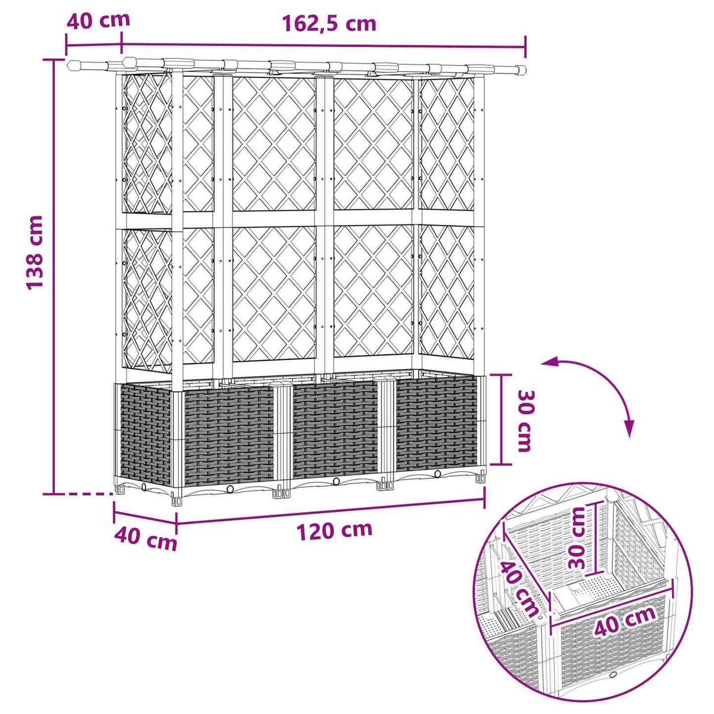 vidaXL Raised Bed with Trellis and Roof Grey 162.5 x 40 x 138 cm PP
