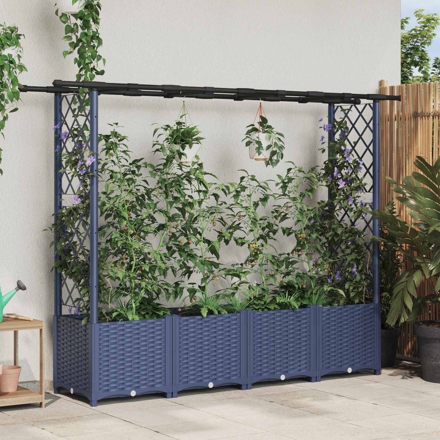 vidaXL Raised Bed with Trellis and Roof Grey 203 x 40 x 136 cm PP
