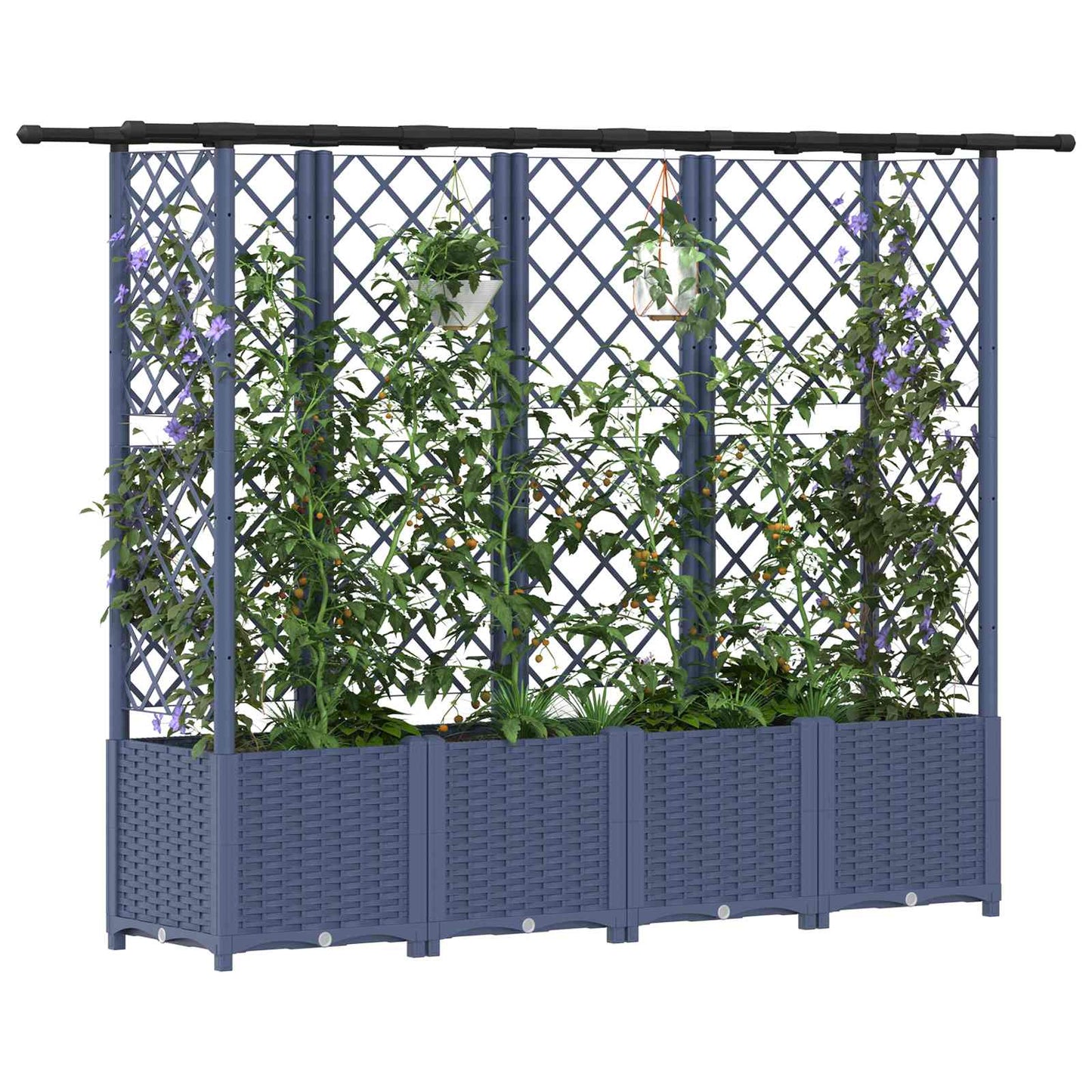 vidaXL Raised Bed with Trellis and Roof Grey 203 x 40 x 138 cm PP