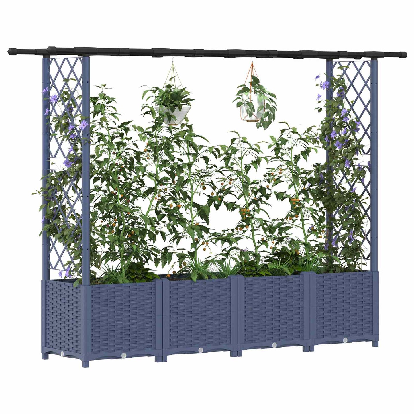vidaXL Raised Bed with Trellis and Roof Grey 203 x 40 x 136 cm PP