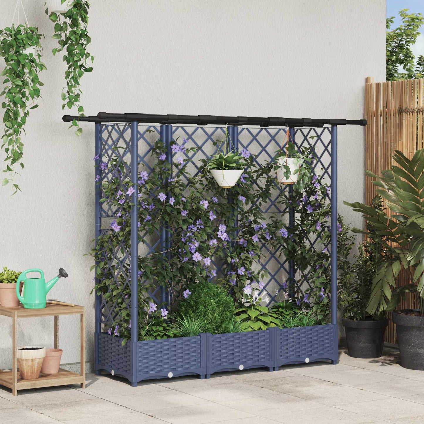 vidaXL Raised Bed with Trellis and Roof Grey 164 x 40 x 123 cm PP