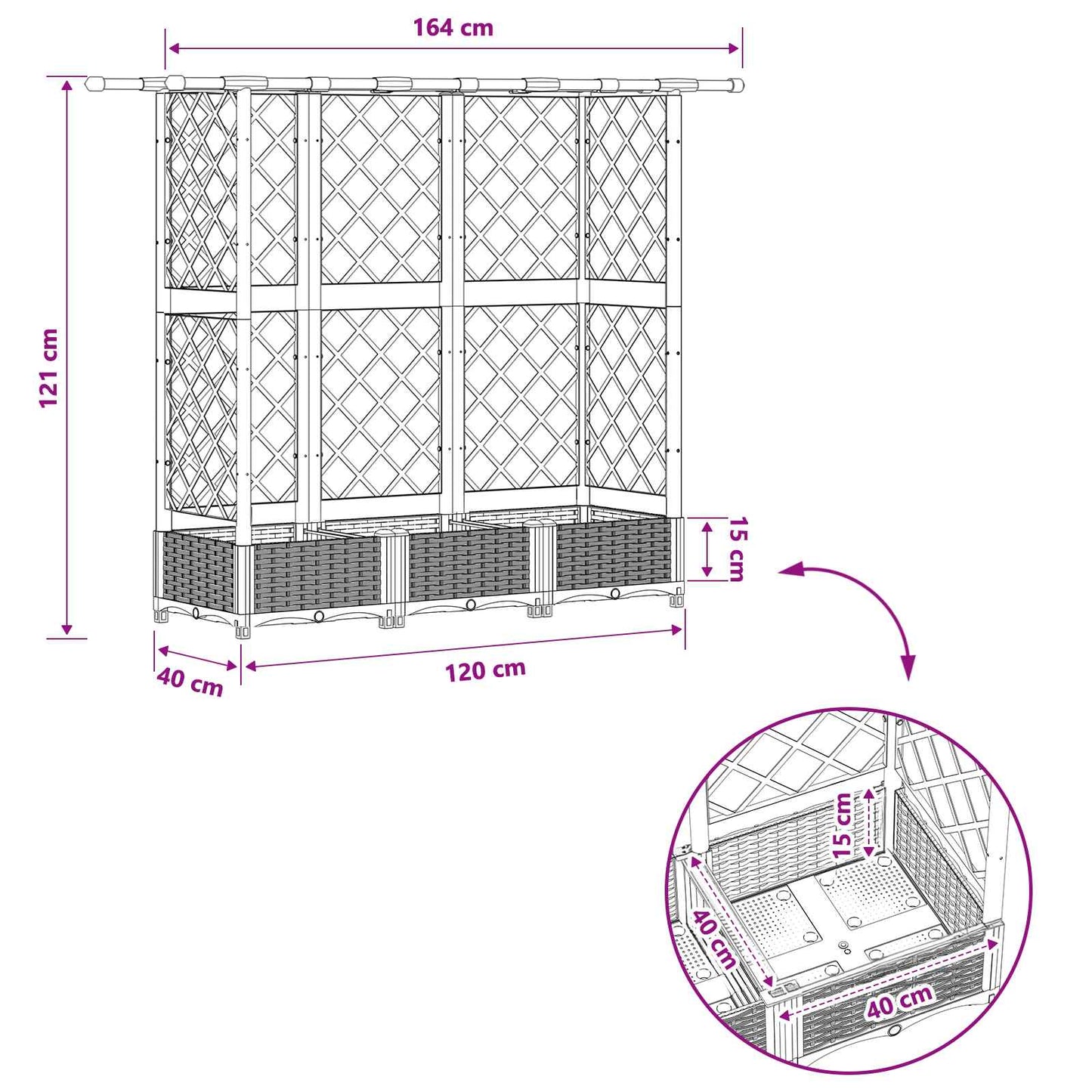 vidaXL Raised Bed with Trellis and Roof Grey 164 x 40 x 123 cm PP
