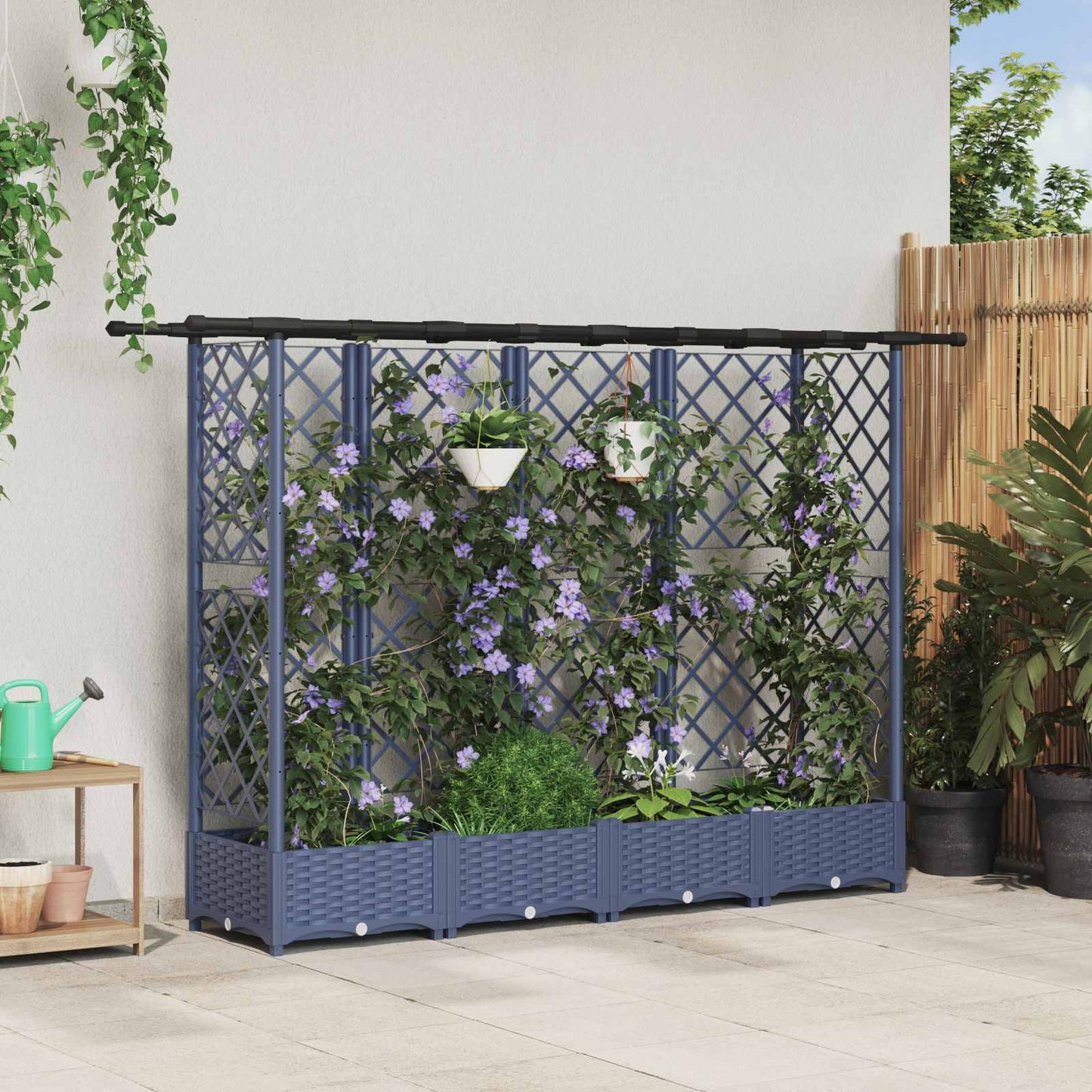 vidaXL Raised Bed with Trellis and Roof Grey 202.5 x 40 x 121 cm PP