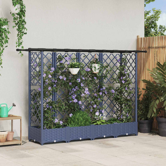 vidaXL Raised Bed with Trellis and Roof Grey 202.5 x 40 x 121 cm PP