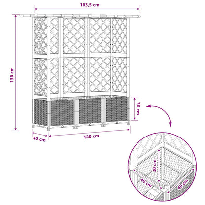 vidaXL Raised Bed with Trellis and Roof Grey 163.5 x 40 x 138 cm PP