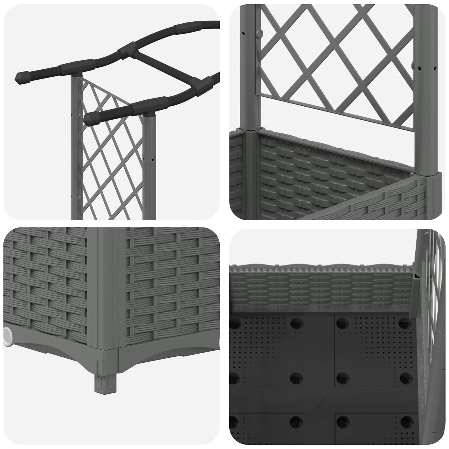vidaXL Raised Bed with Trellis and Roof Light Grey 124 x 40 x 125 cm