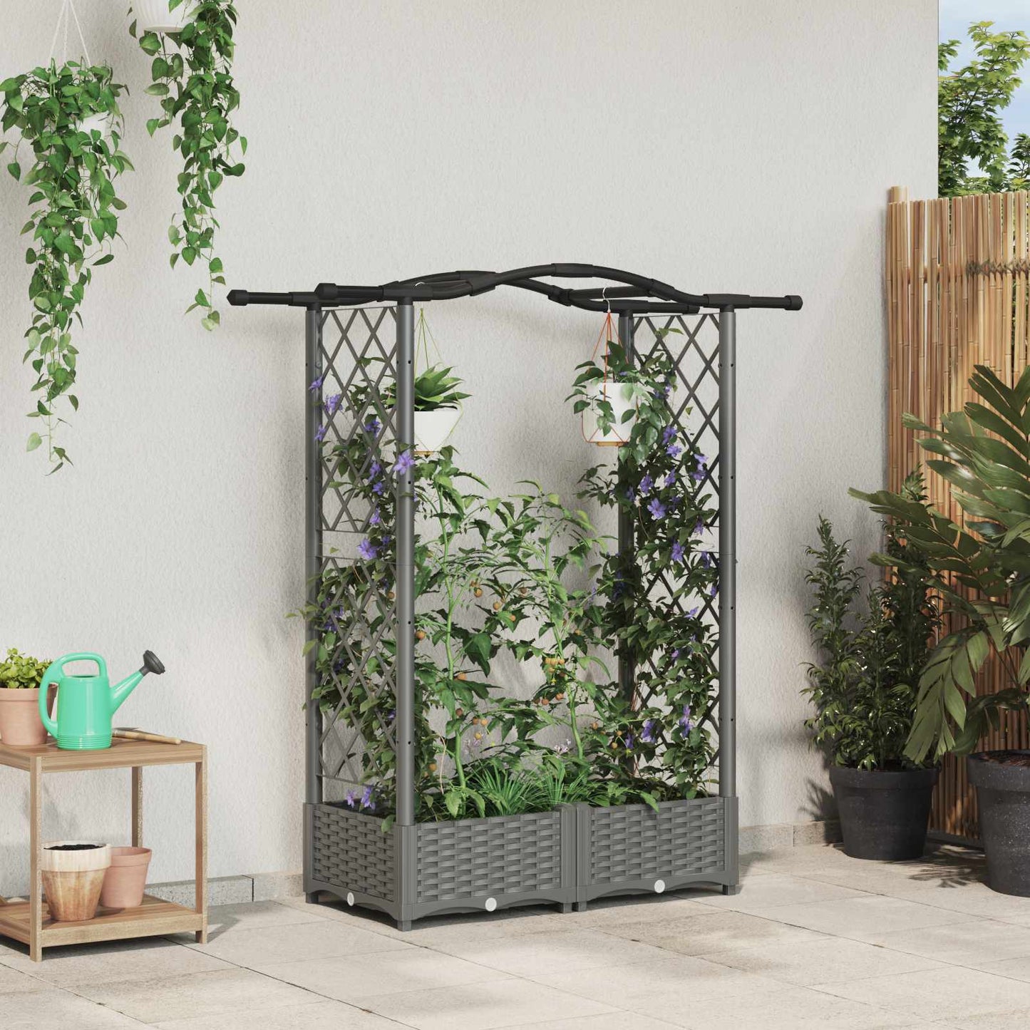 vidaXL Raised Bed with Trellis and Roof Light Grey 124 x 40 x 125 cm