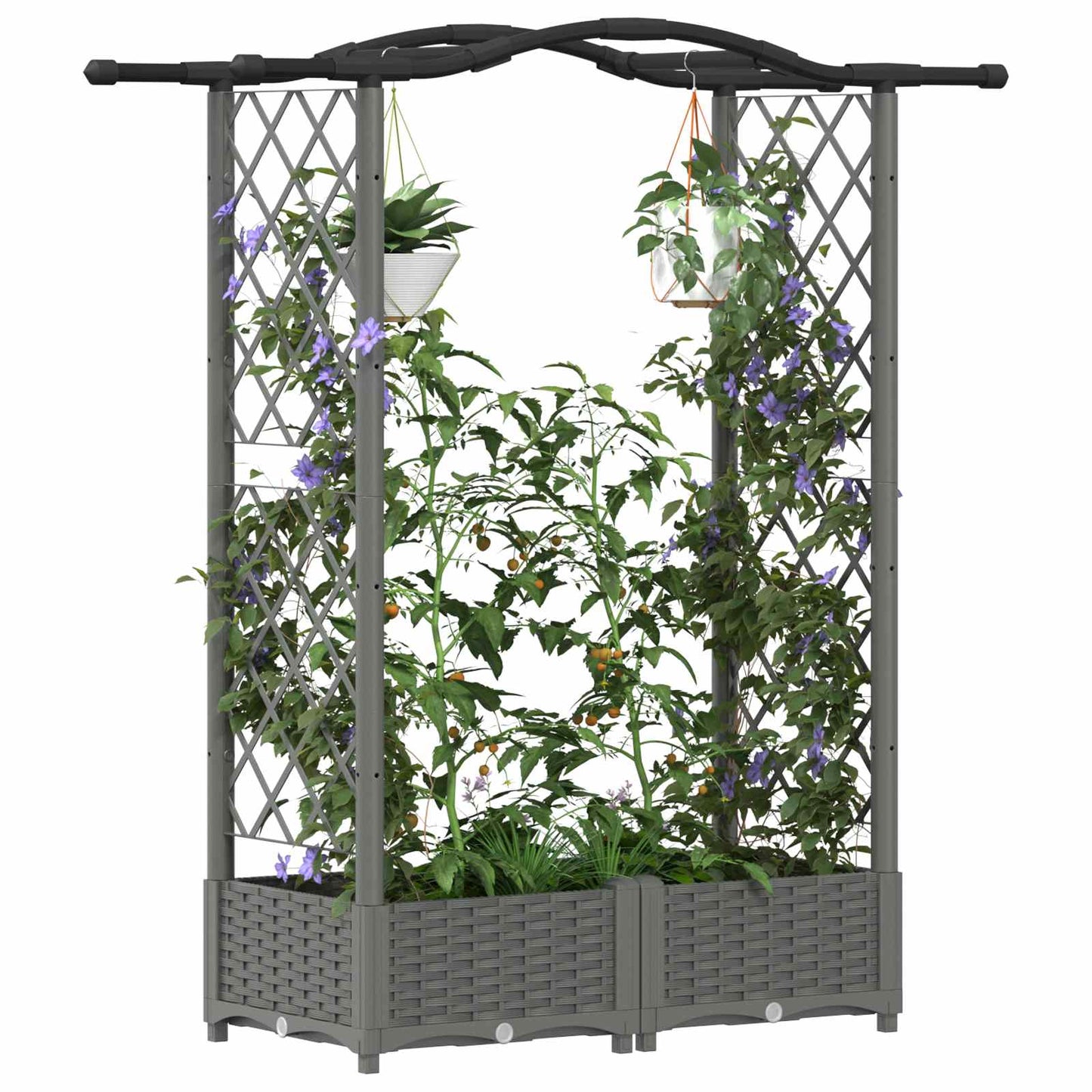 vidaXL Raised Bed with Trellis and Roof Light Grey 124 x 40 x 125 cm