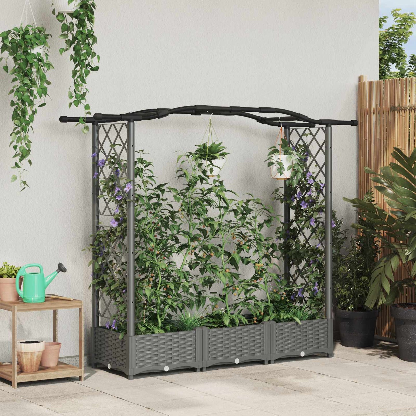 vidaXL Raised Bed with Trellis and Roof Light Grey 169 x 40 x 125 cm