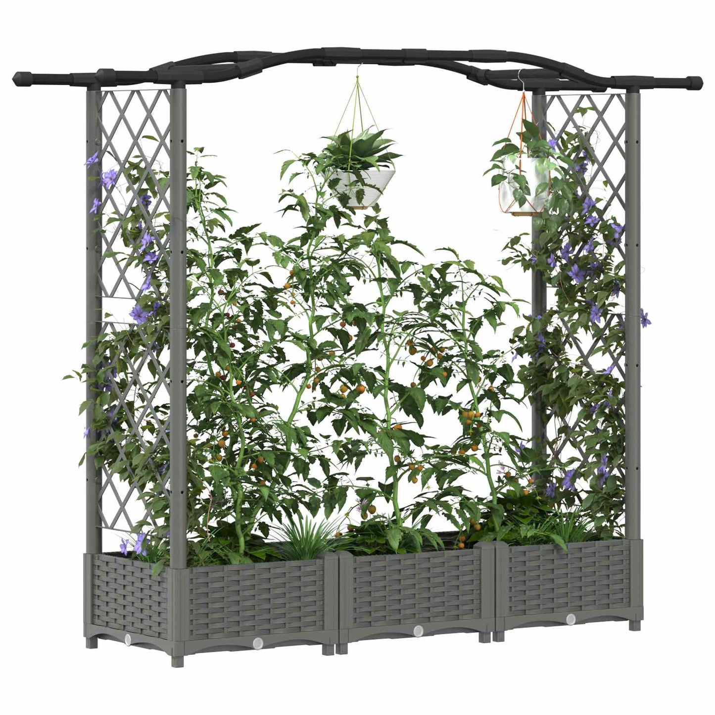 vidaXL Raised Bed with Trellis and Roof Light Grey 169 x 40 x 125 cm