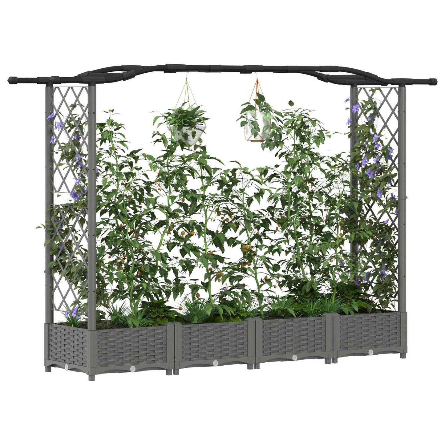vidaXL Raised Bed with Trellis and Roof Light Grey 207 x 40 x 126 cm