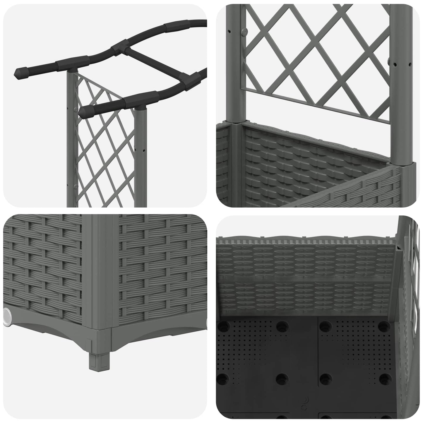 vidaXL Raised Bed with Trellis and Roof Light Grey 125 x 40 x 138 cm
