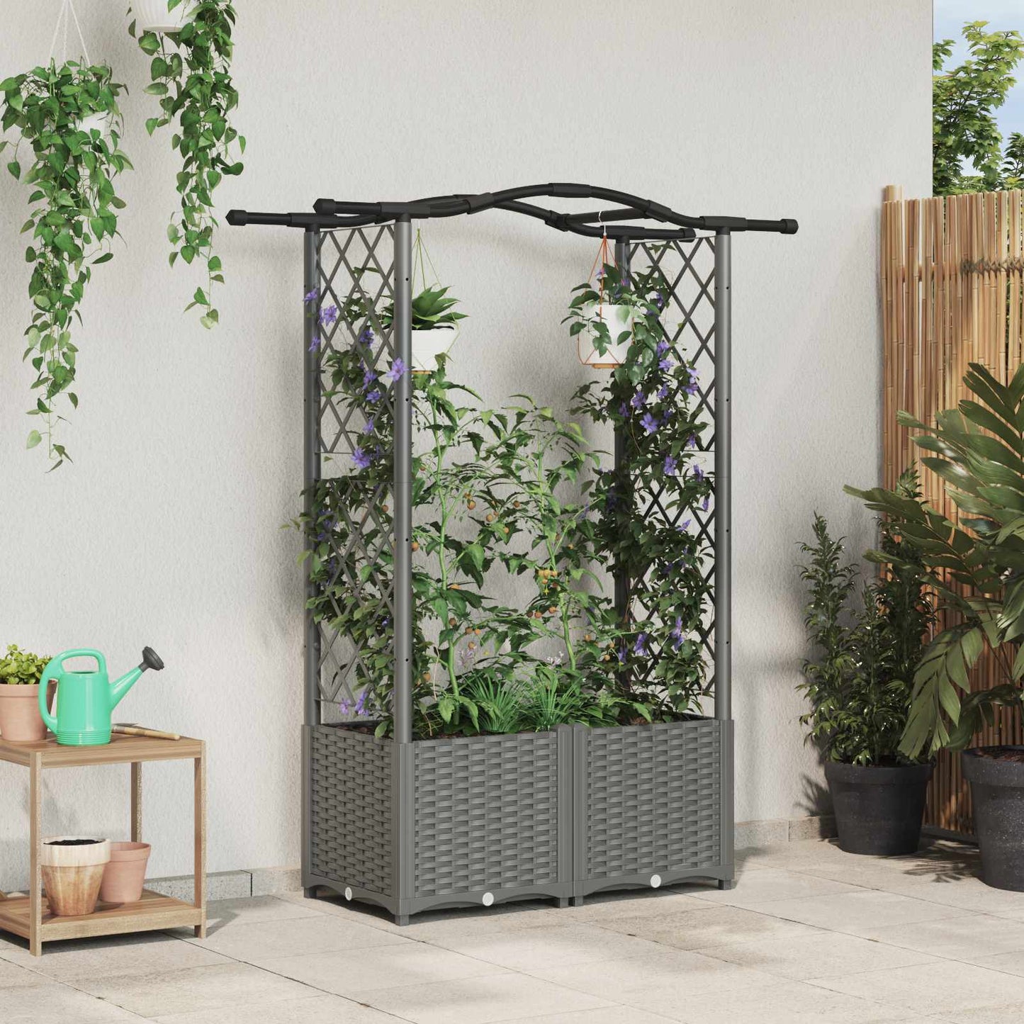 vidaXL Raised Bed with Trellis and Roof Light Grey 125 x 40 x 138 cm
