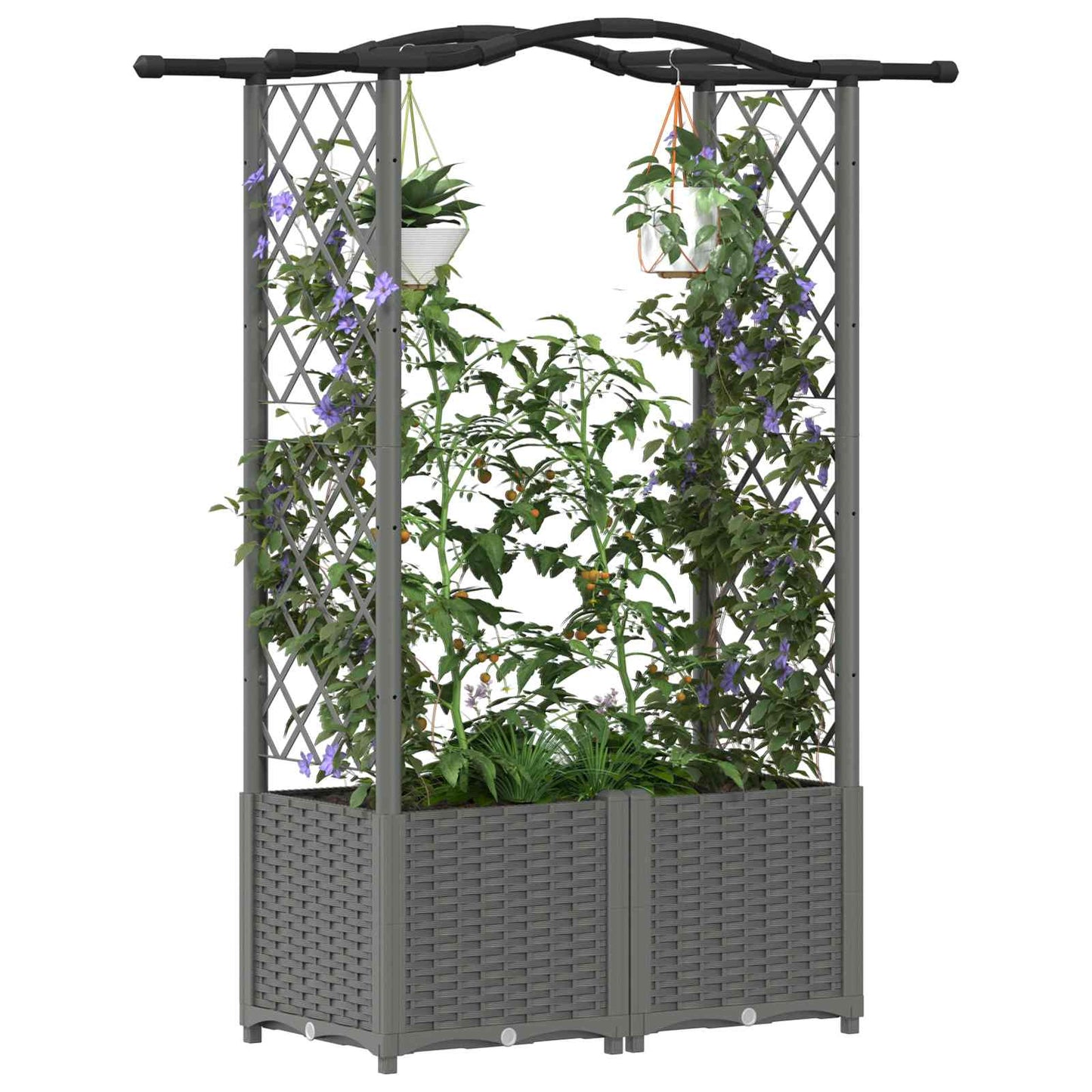 vidaXL Raised Bed with Trellis and Roof Light Grey 125 x 40 x 138 cm