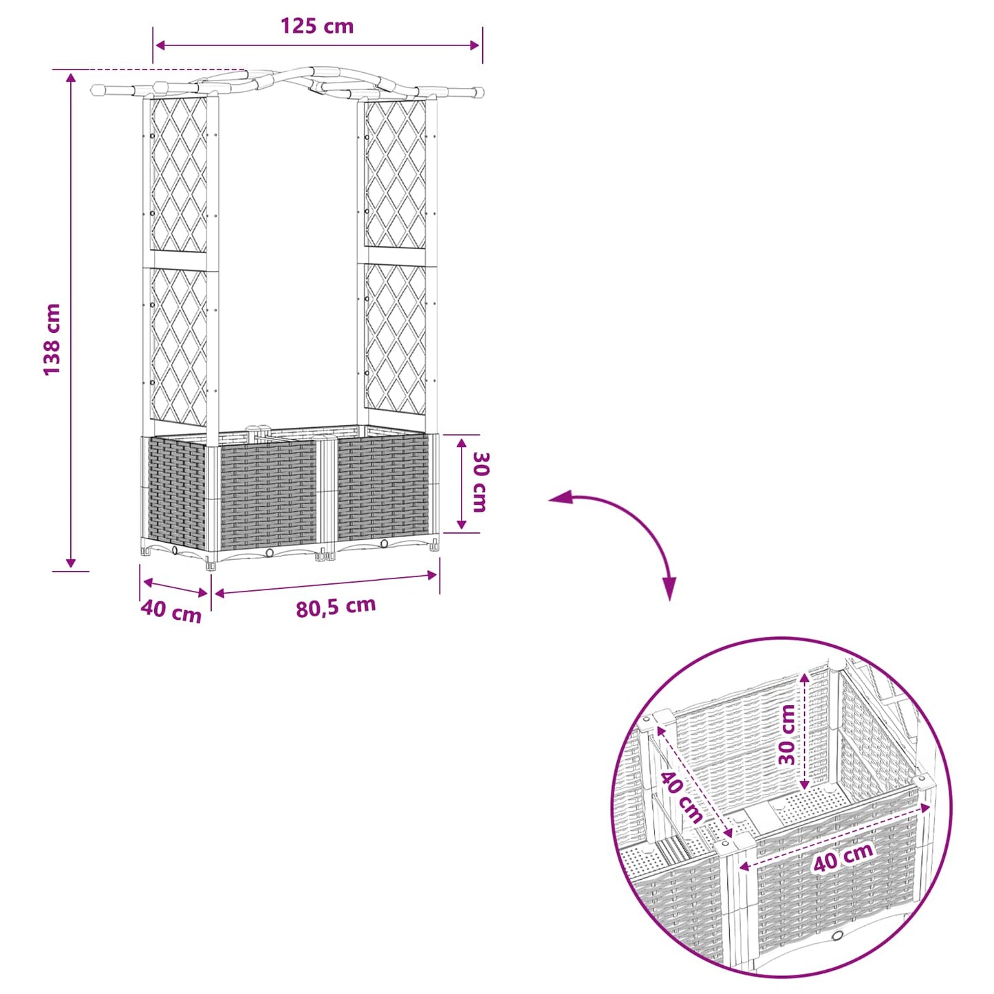 vidaXL Raised Bed with Trellis and Roof Light Grey 125 x 40 x 138 cm