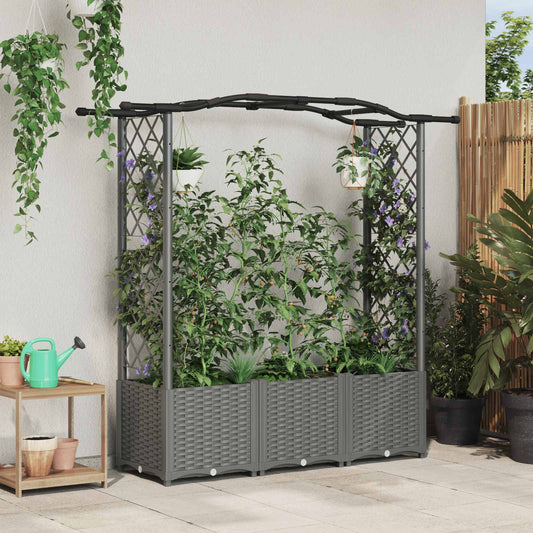 vidaXL Raised Bed with Trellis and Roof Light Grey 164 x 40 x 138 cm