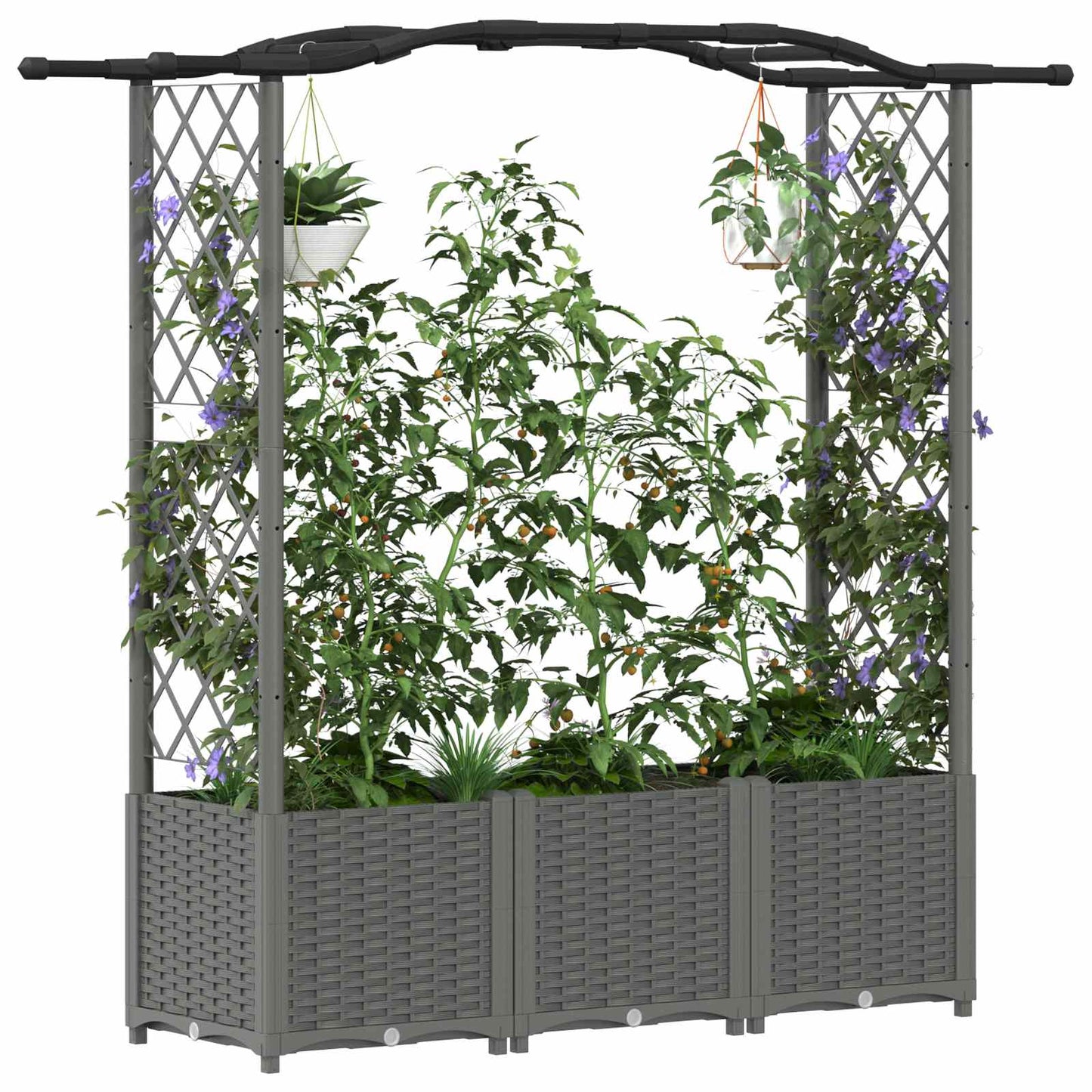 vidaXL Raised Bed with Trellis and Roof Light Grey 164 x 40 x 142 cm
