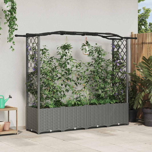 vidaXL Raised Bed with Trellis and Roof Light Grey 204 x 40 x 138 cm