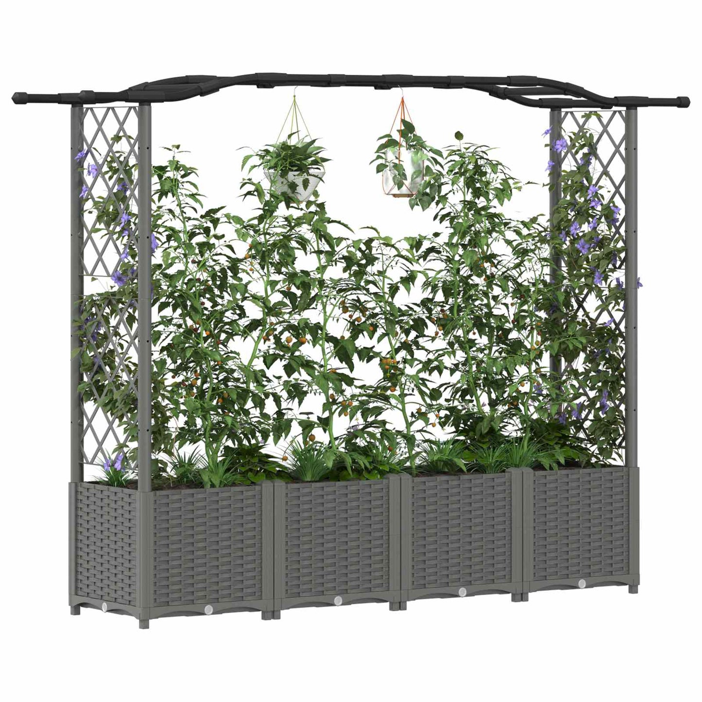 vidaXL Raised Bed with Trellis and Roof Light Grey 204 x 40 x 141 cm