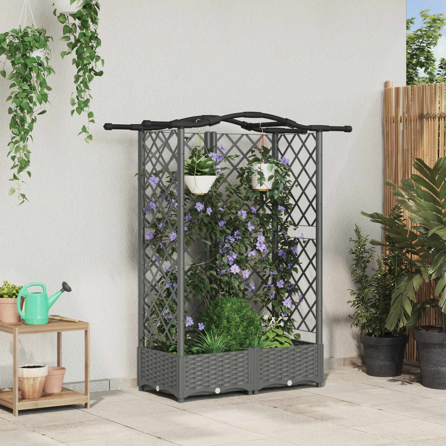 vidaXL Raised Bed with Trellis and Roof Light Grey 124 x 40 x 123 cm
