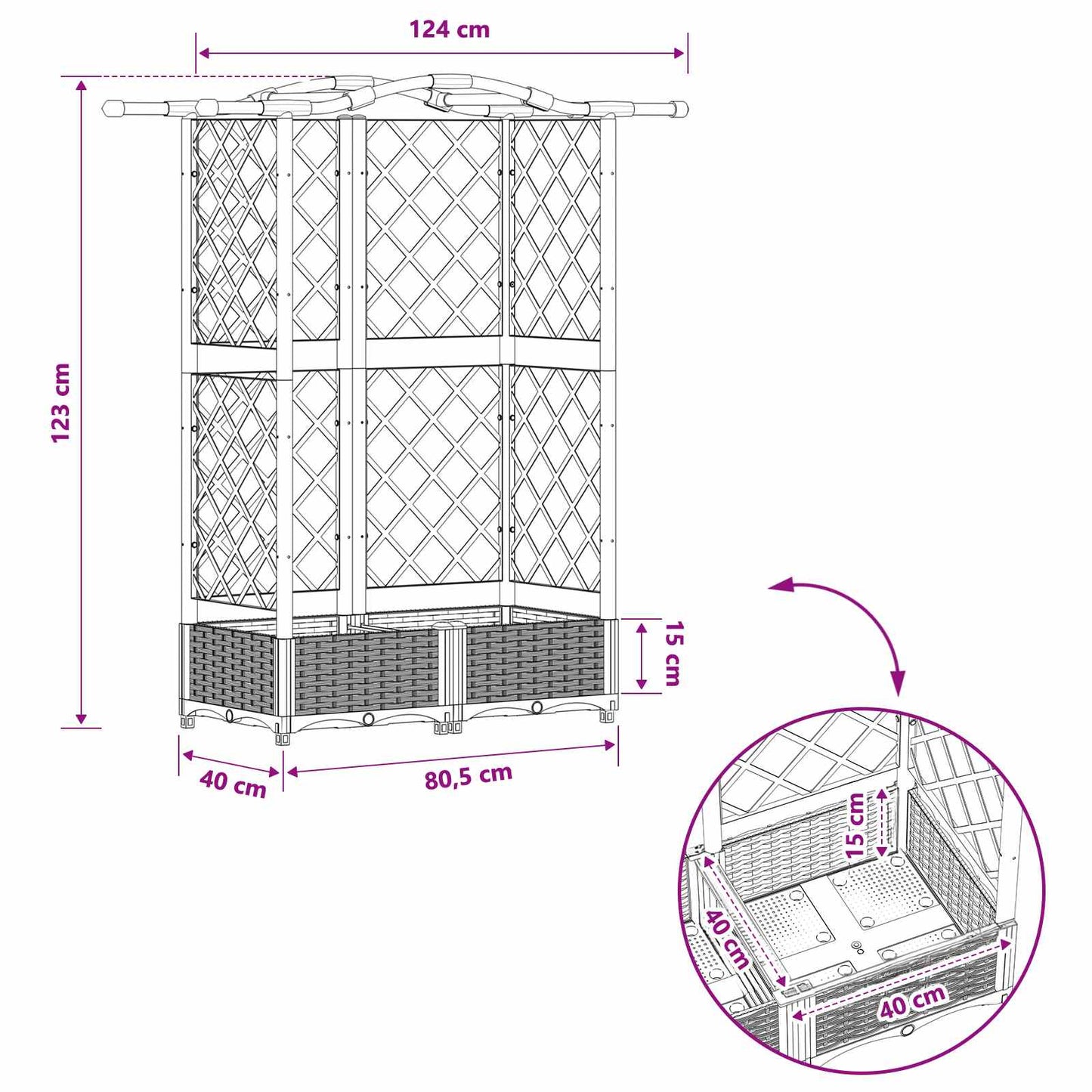 vidaXL Raised Bed with Trellis and Roof Light Grey 124 x 40 x 123 cm