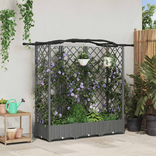 vidaXL Raised Bed with Trellis and Roof Light Grey 163 x 40 x 123 cm