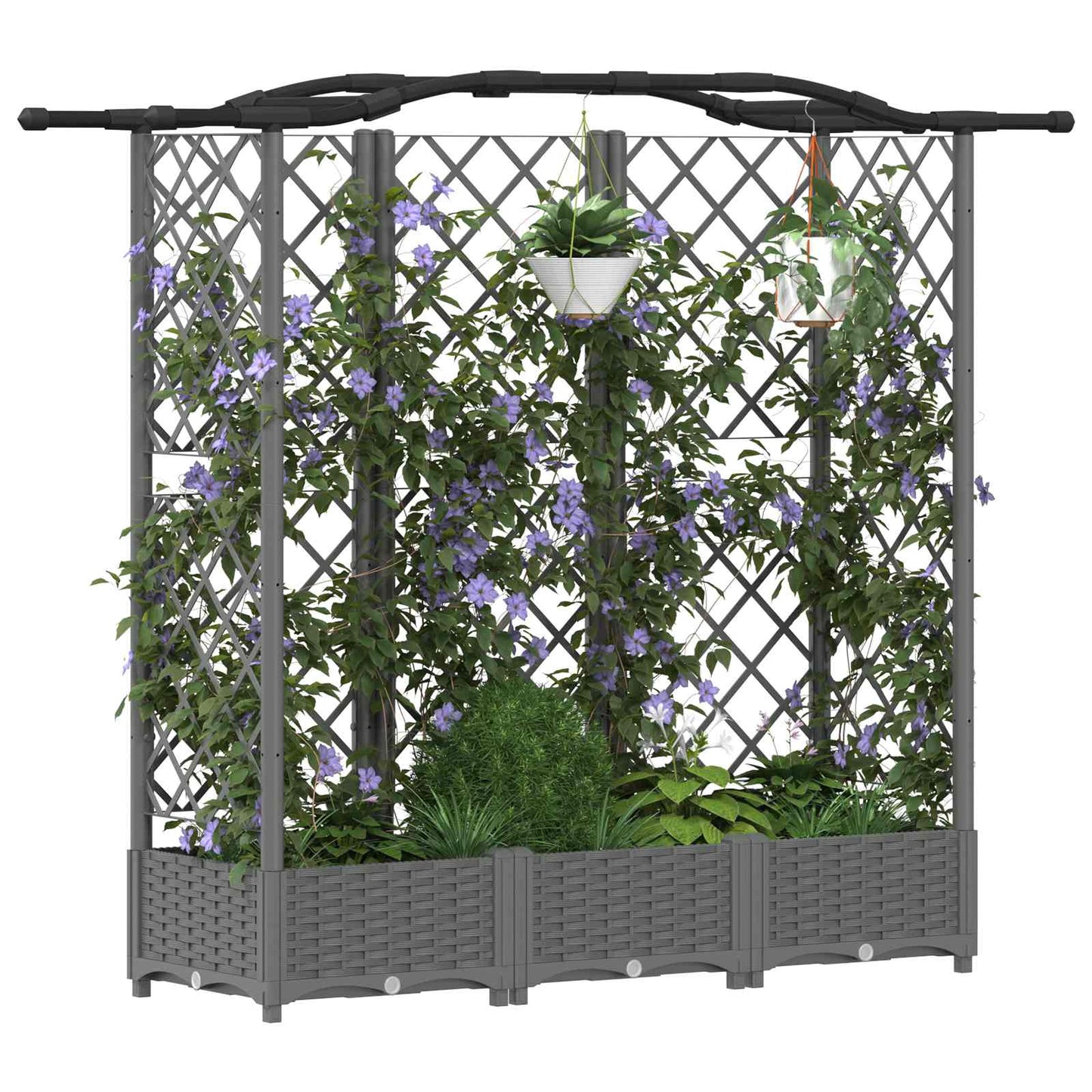 vidaXL Raised Bed with Trellis and Roof Light Grey 163 x 40 x 123 cm