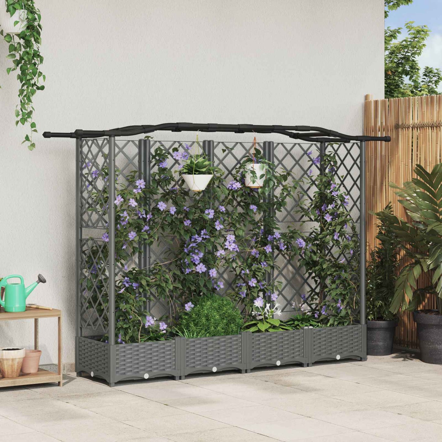 vidaXL Raised Bed with Trellis and Roof Light Grey 203.5 x 40 x 123 cm