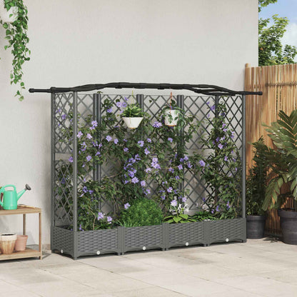 vidaXL Raised Bed with Trellis and Roof Light Grey 203.5 x 40 x 123 cm