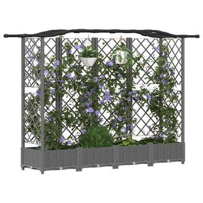 vidaXL Raised Bed with Trellis and Roof Light Grey 203.5 x 40 x 123 cm