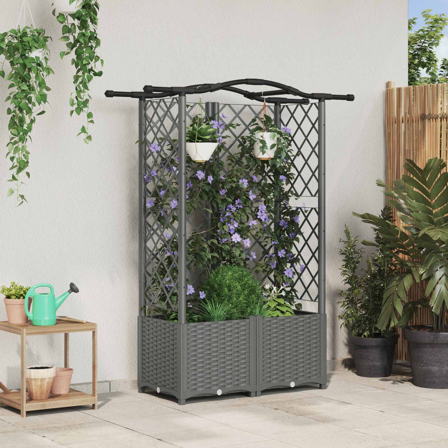 vidaXL Raised Bed with Trellis and Roof Light Grey 122 x 40 x 138 cm