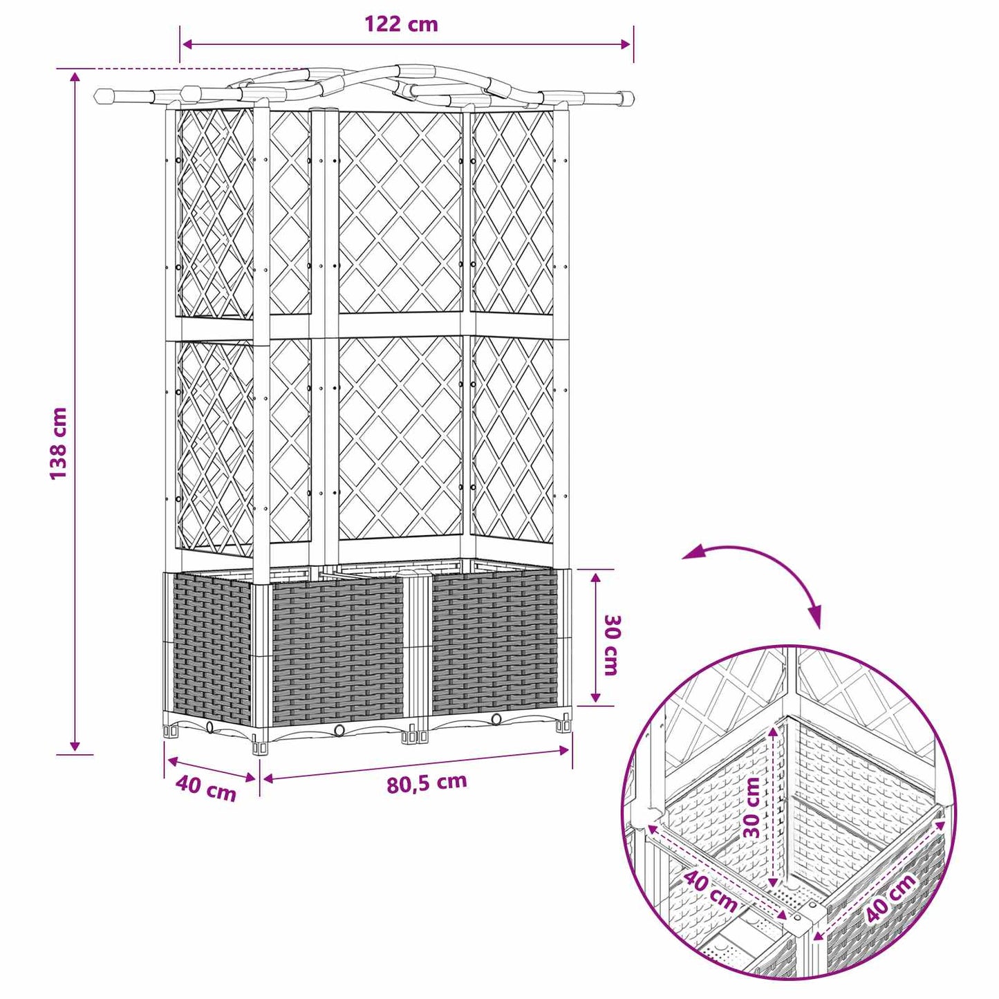 vidaXL Raised Bed with Trellis and Roof Light Grey 122 x 40 x 138 cm