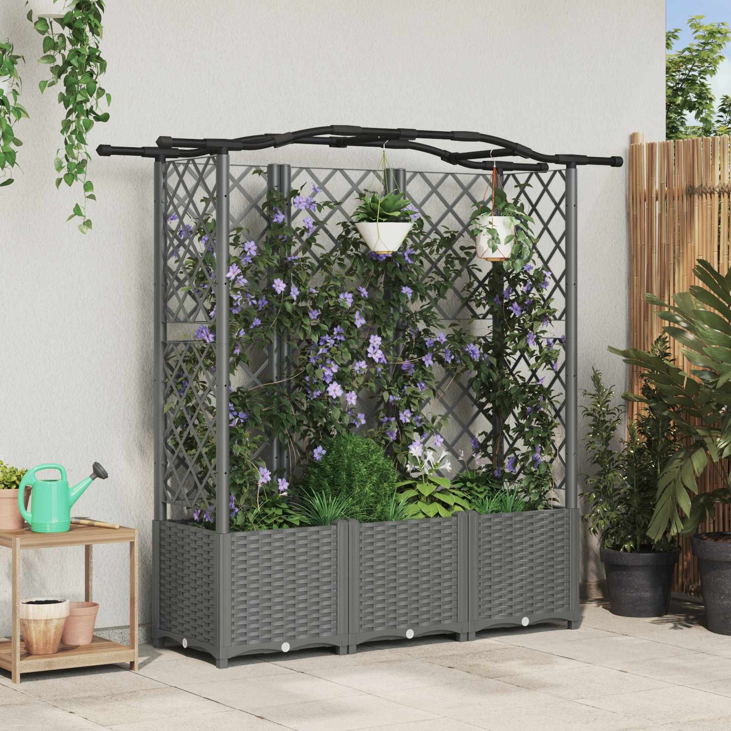 vidaXL Raised Bed with Trellis and Roof Light Grey 163 x 40 x 138 cm
