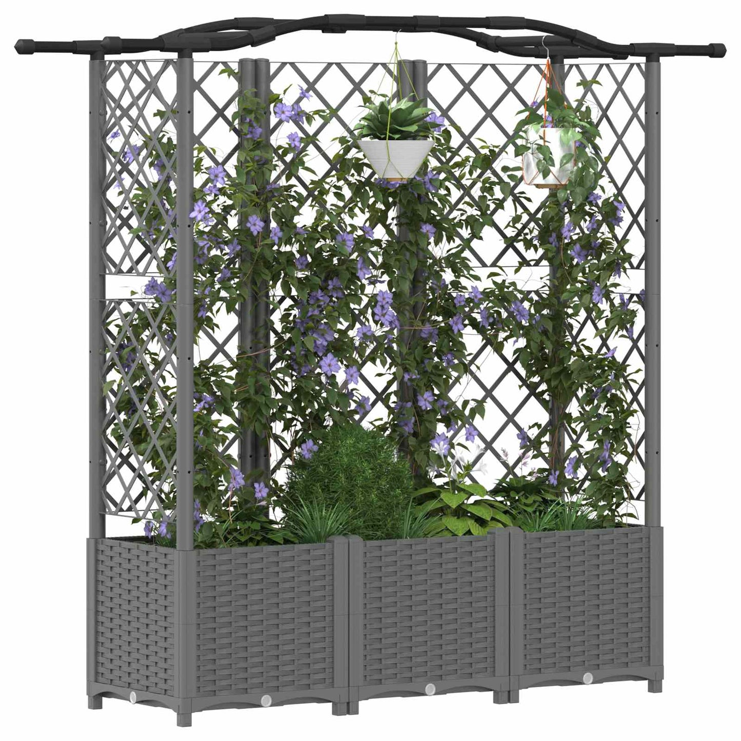 vidaXL Raised Bed with Trellis and Roof Light Grey 163 x 40 x 138 cm