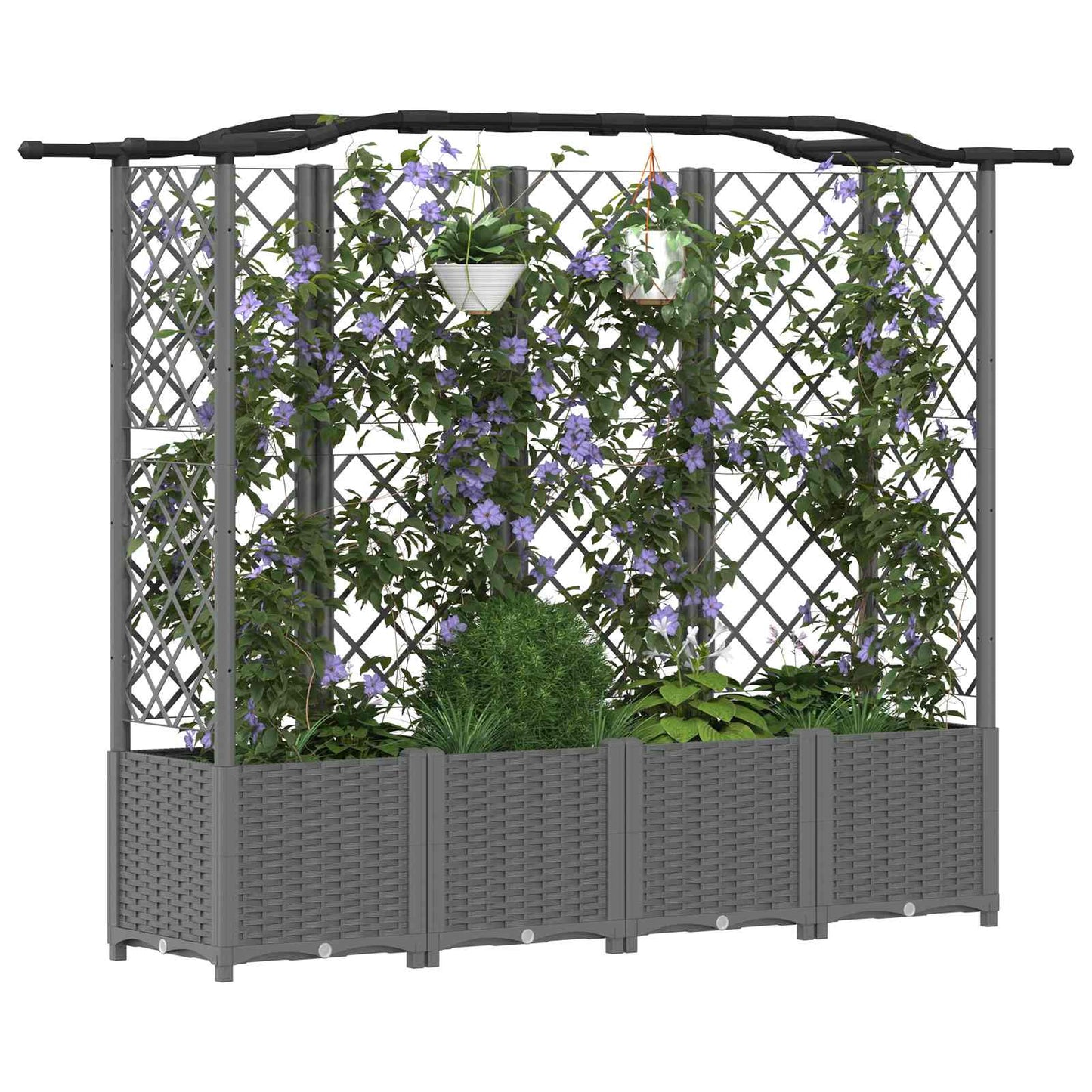 vidaXL Raised Bed with Trellis and Roof Light Grey 204 x 40 x 138 cm