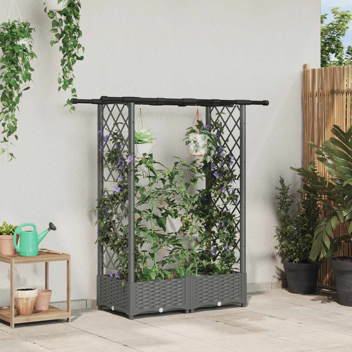 vidaXL Raised Bed with Trellis and Roof Light Grey 122.5 x 40 x 121 cm