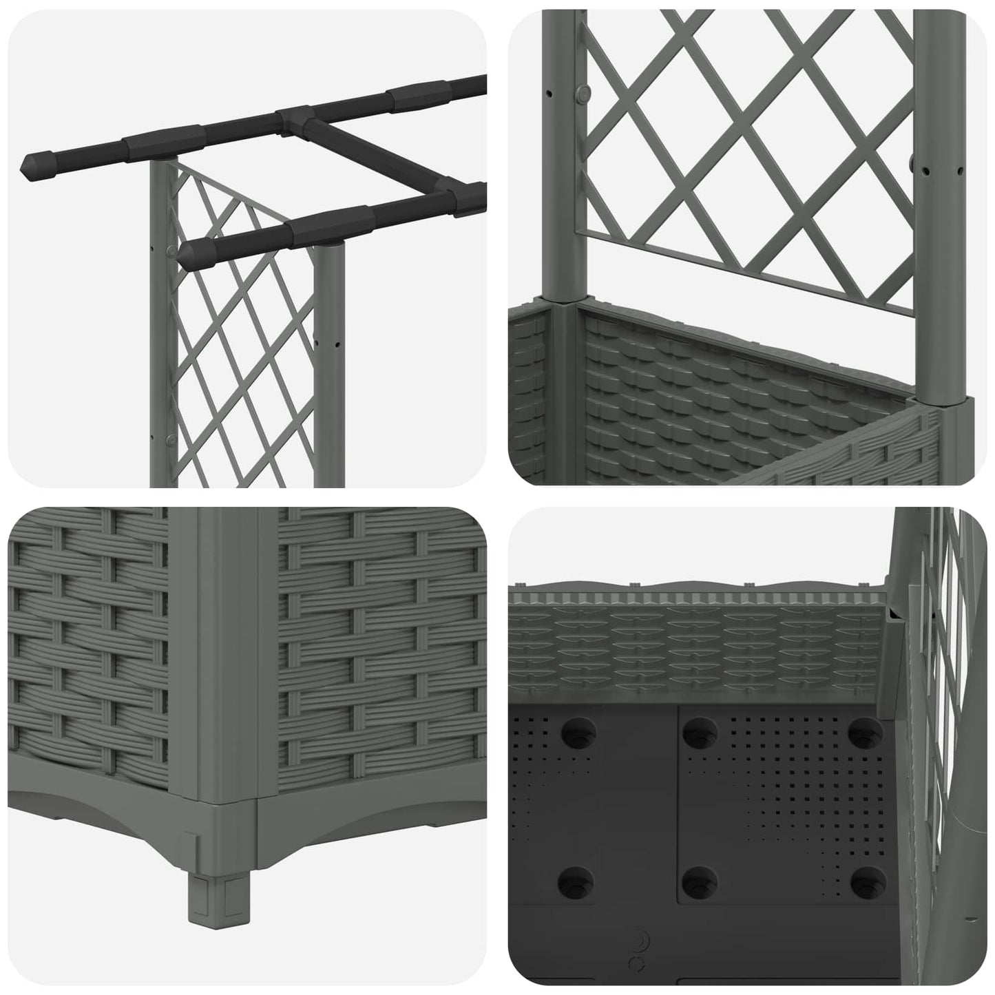 vidaXL Raised Bed with Trellis and Roof Light Grey 164 x 40 x 123 cm