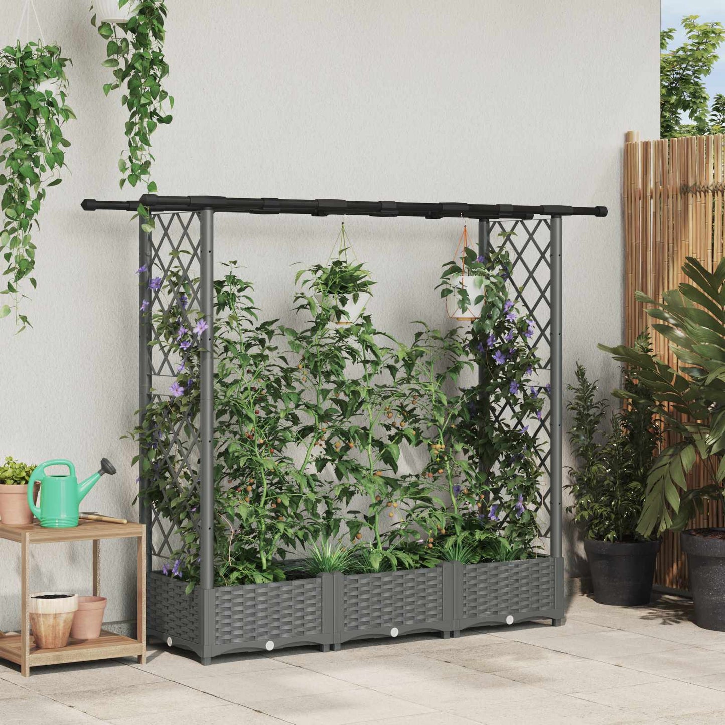 vidaXL Raised Bed with Trellis and Roof Light Grey 164 x 40 x 123 cm