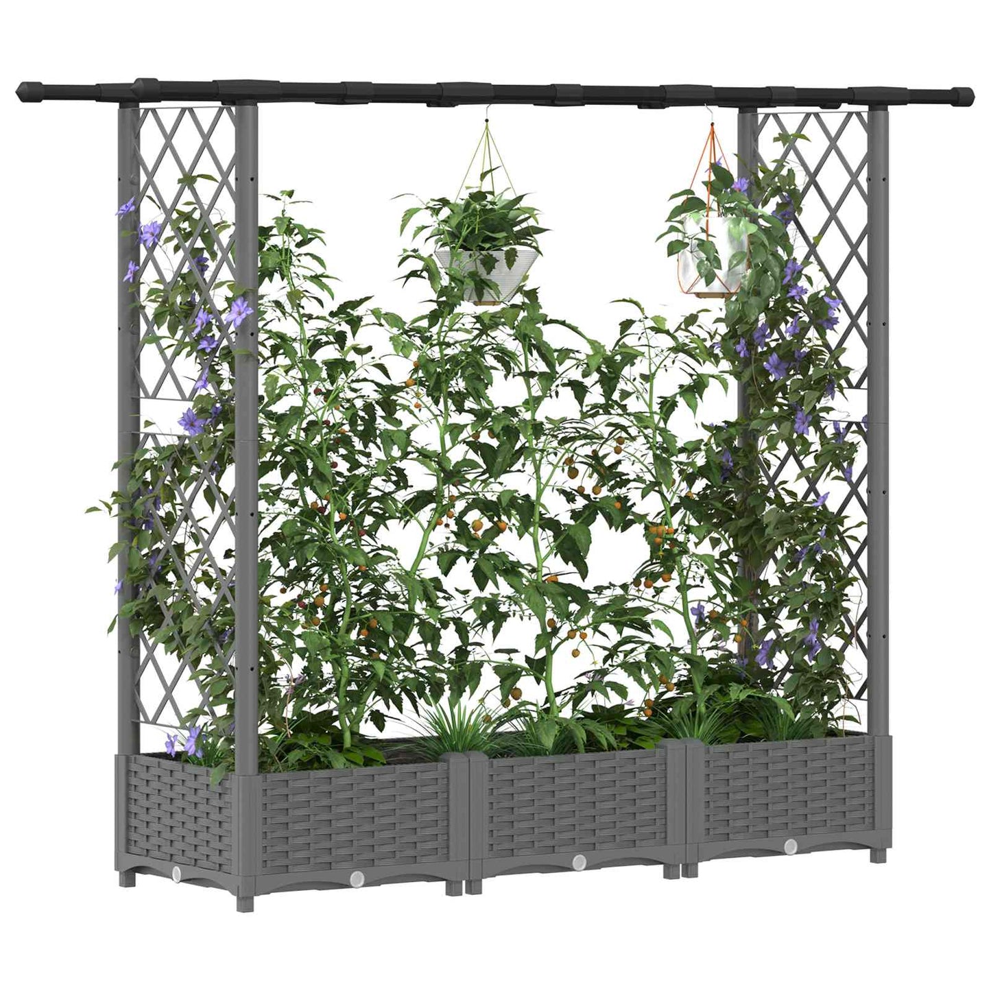 vidaXL Raised Bed with Trellis and Roof Light Grey 164 x 40 x 123 cm
