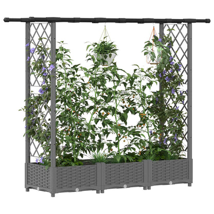 vidaXL Raised Bed with Trellis and Roof Light Grey 164 x 40 x 123 cm