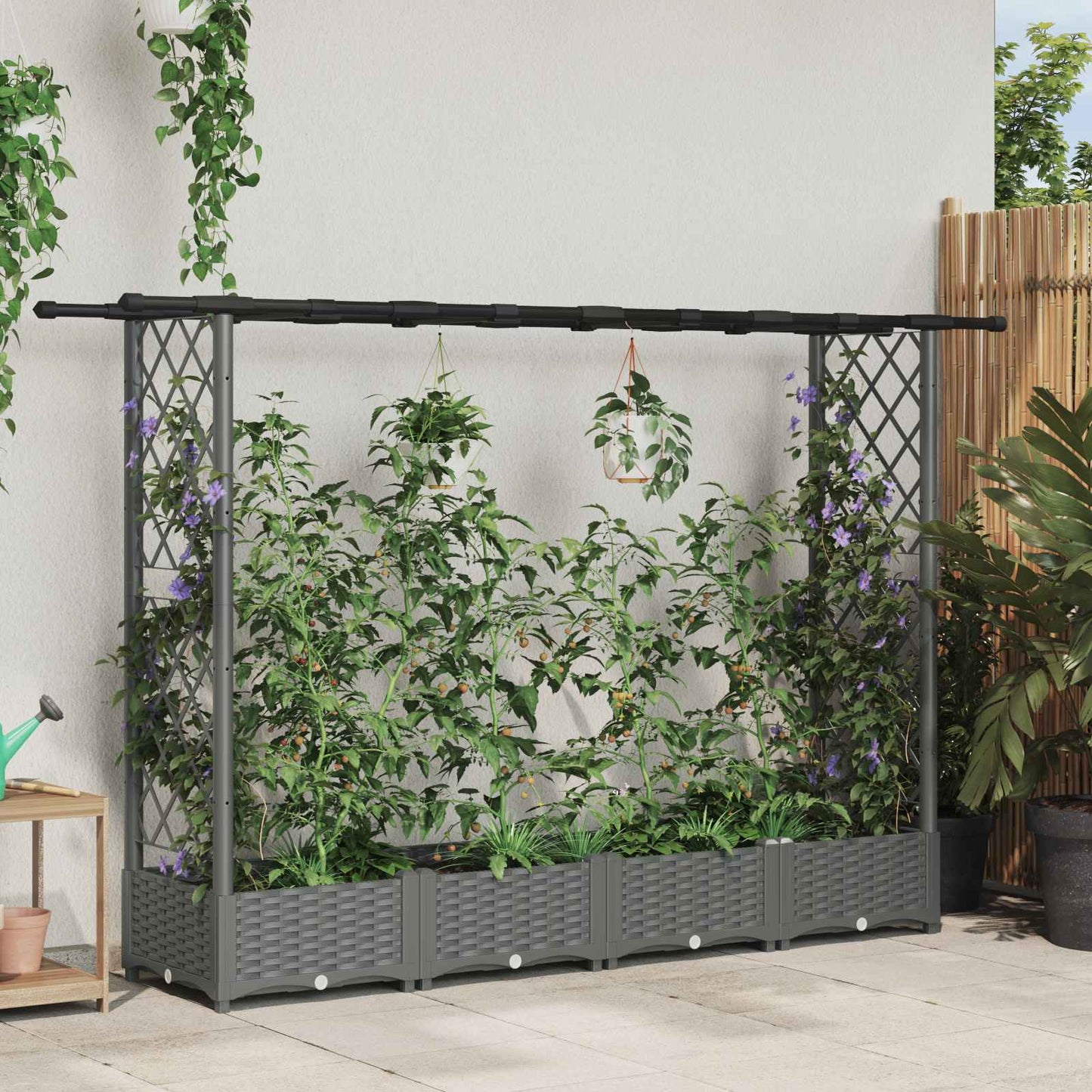 vidaXL Raised Bed with Trellis and Roof Light Grey 203 x 40 x 121 cm