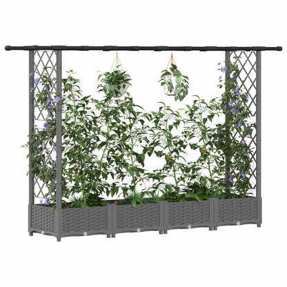 vidaXL Raised Bed with Trellis and Roof Light Grey 203 x 40 x 121 cm