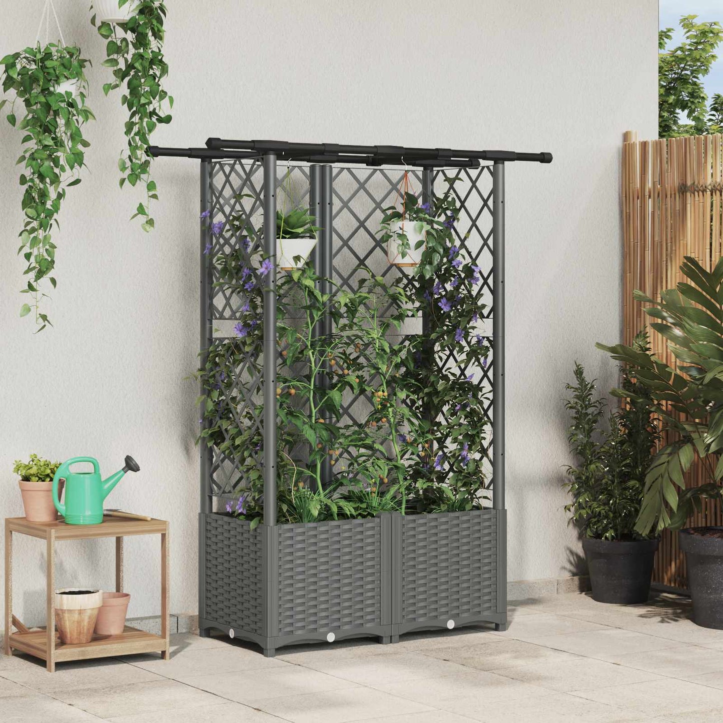 vidaXL Raised Bed with Trellis and Roof Light Grey 124.5 x 40 x 138 cm