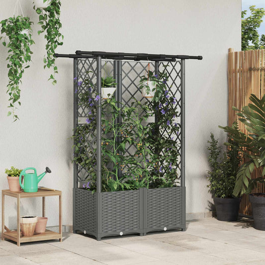 vidaXL Raised Bed with Trellis and Roof Light Grey 124.5 x 40 x 136 cm