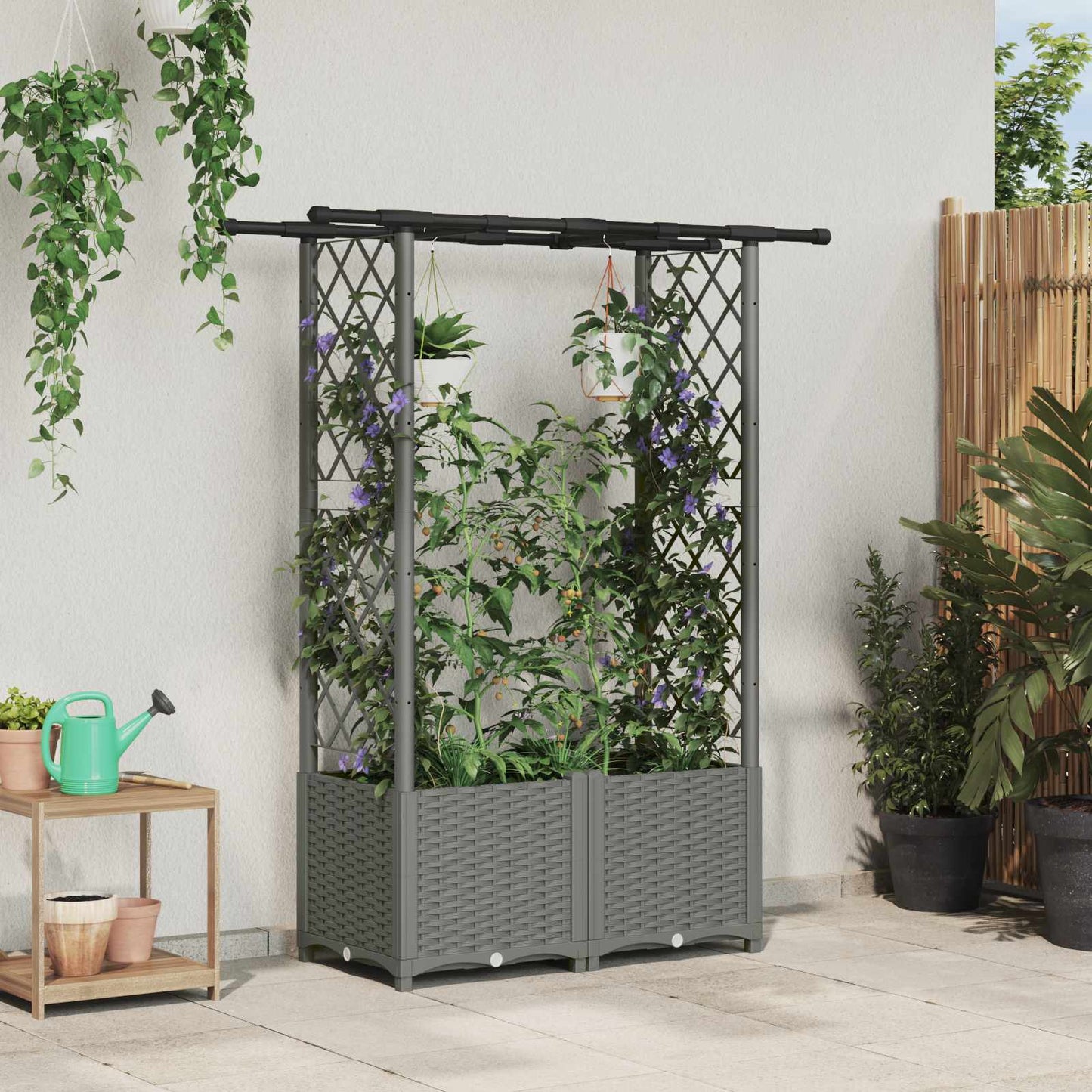 vidaXL Raised Bed with Trellis and Roof Light Grey 124.5 x 40 x 136 cm