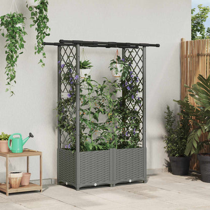 vidaXL Raised Bed with Trellis and Roof Light Grey 124.5 x 40 x 136 cm